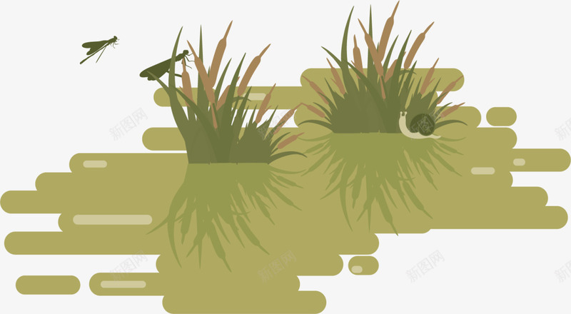 绿色清新春季水潭png免抠素材_88icon https://88icon.com 小草 春天 春季 春日 水潭 自然 芦苇 草丛