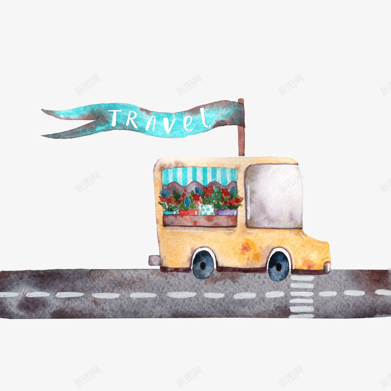 行走在街道的汽车png免抠素材_88icon https://88icon.com 手绘 旗子 汽车 街道
