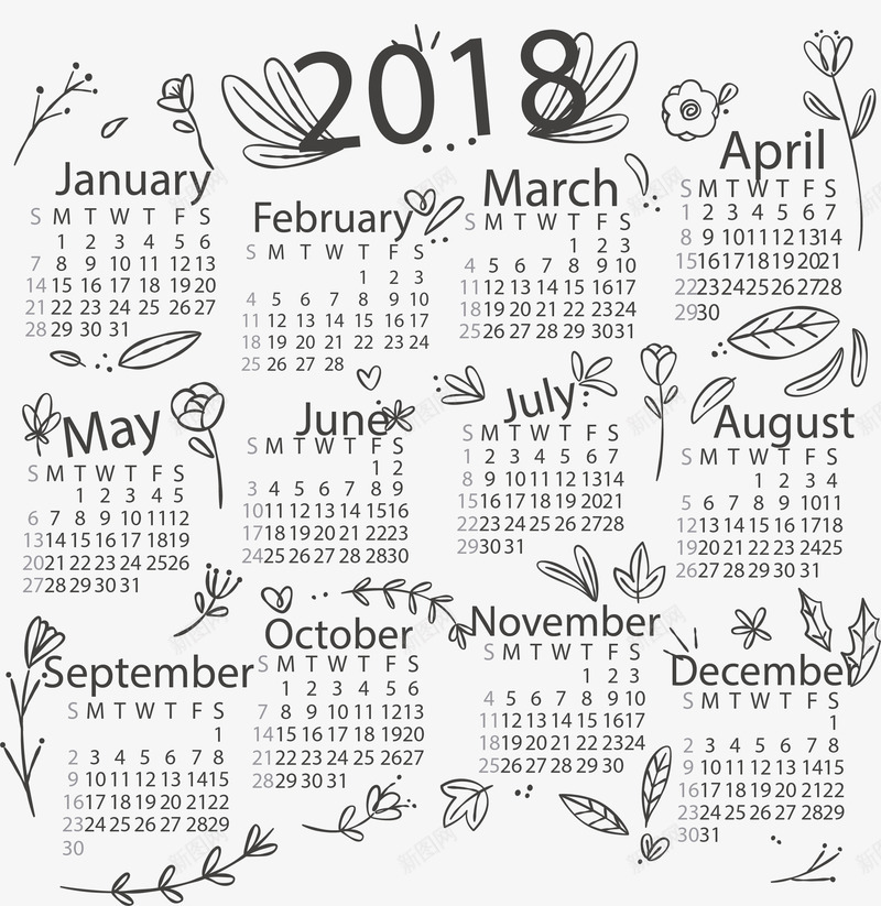 卡通手绘2018日历png免抠素材_88icon https://88icon.com 2018台历 2018日历 手绘日历 日历 矢量png