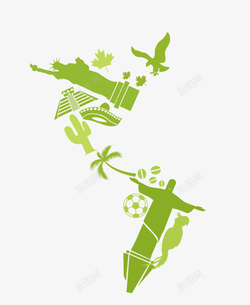 巴西标志矢量图ai免抠素材_88icon https://88icon.com 标志建筑 沙漠 绿色 自由女神 飞鹰 矢量图