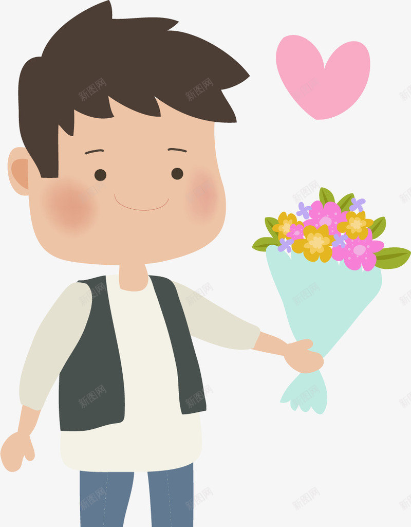 献花的卡通男孩矢量图ai免抠素材_88icon https://88icon.com 卡通 气球 求婚 礼物 粉色气球 花朵 鲜花 矢量图