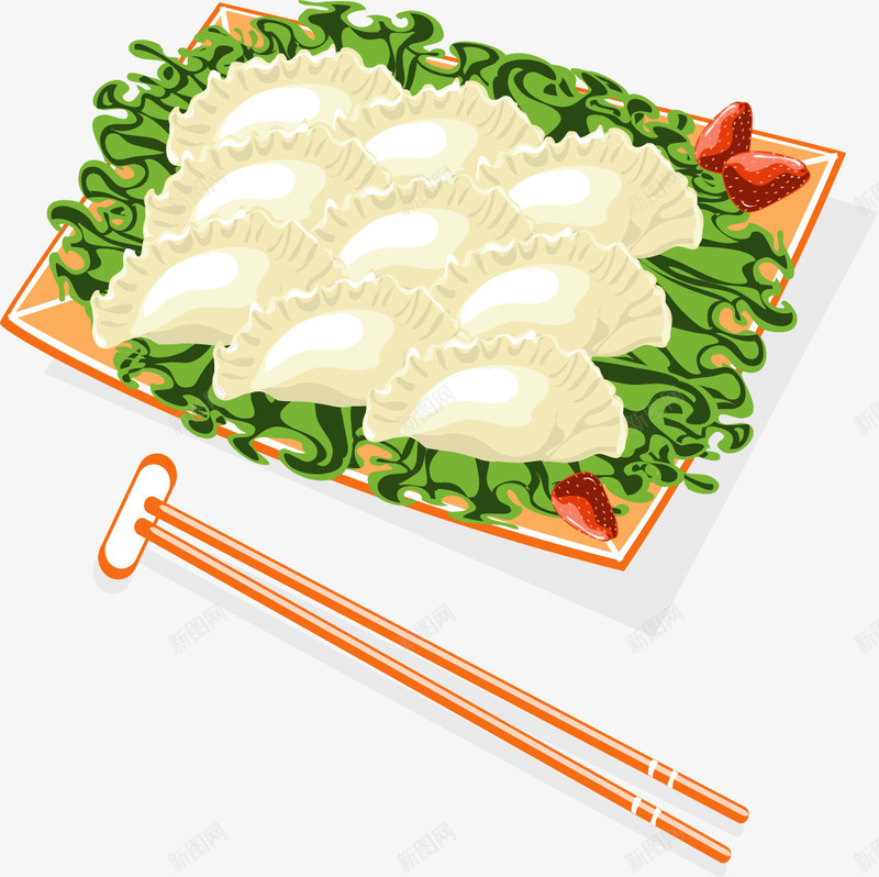 手绘饺子矢量图ai免抠素材_88icon https://88icon.com 传统 手绘 筷子 饺子 矢量图