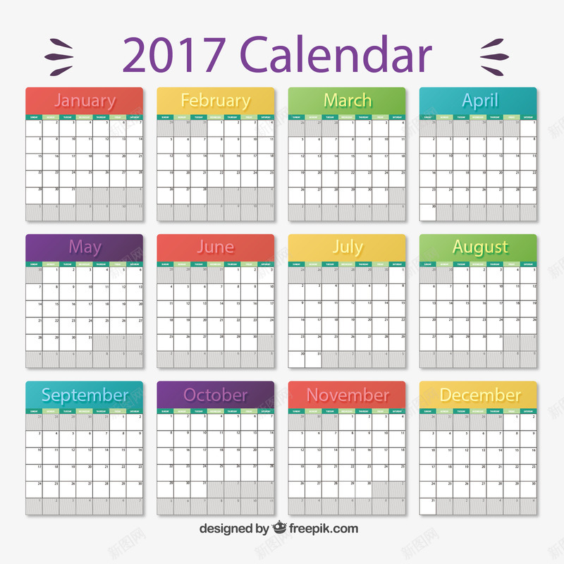彩色2017日历矢量图ai免抠素材_88icon https://88icon.com 2017 2017日历 png png素材 免费png 免费png素材 挂历 矢量水彩 矢量图