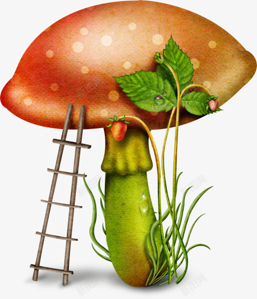 卡通蘑菇绿叶露珠梯子素png免抠素材_88icon https://88icon.com png免扣素材 卡通蘑菇 梯子 绿叶 露珠