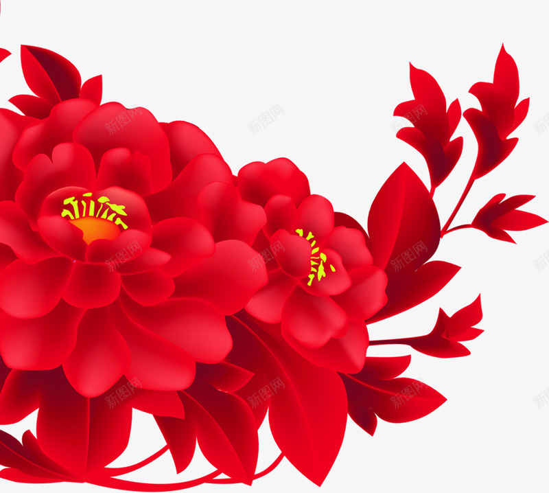 红色盛开花朵叶子png免抠素材_88icon https://88icon.com 叶子 盛开 红色 花朵