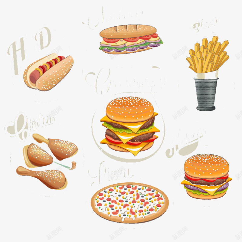 7款美味快餐食品矢量图eps免抠素材_88icon https://88icon.com 快餐 披萨 汉堡 热狗 美味 美味食品 薯条 食品 食品素材 鸡腿 矢量图
