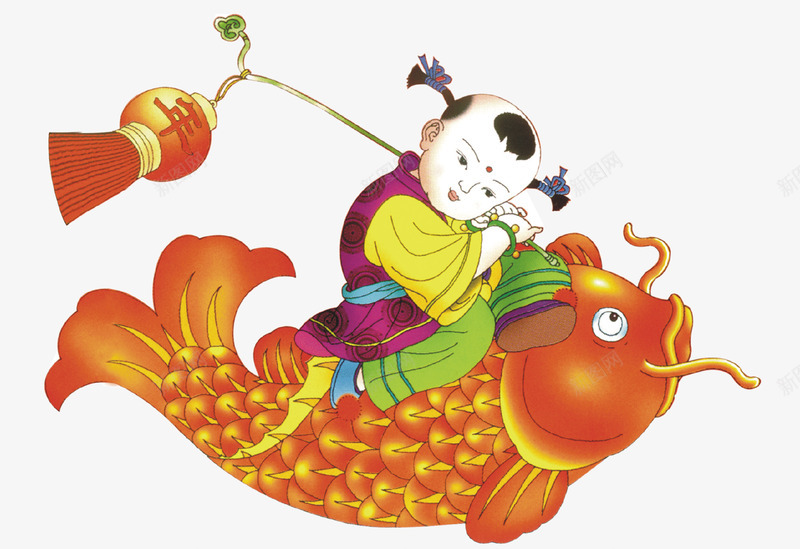 骑鲤鱼的男孩矢量图ai免抠素材_88icon https://88icon.com 喜庆 男孩 节日 鲤鱼 矢量图