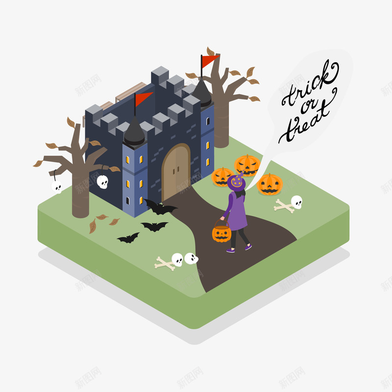 创意万圣节鬼屋游戏25D场景插画矢量图eps免抠素材_88icon https://88icon.com 25D 万圣节 创意 南瓜 场景 插画 游戏 矢量图 等距 骷髅 鬼屋