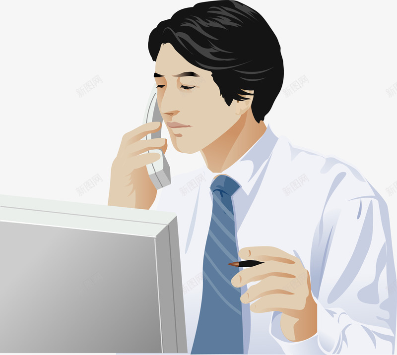 手绘打电话的男子矢量图ai免抠素材_88icon https://88icon.com 客服 手绘 打电话的男子 矢量图