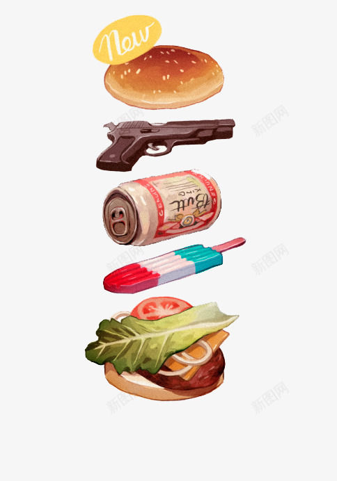 美食集合png免抠素材_88icon https://88icon.com 冰糕 手绘 枪 汉堡包 汽水 蔬菜