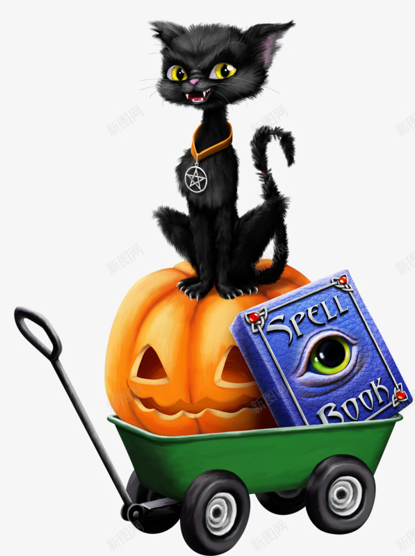 万圣节南瓜黑猫png免抠素材_88icon https://88icon.com 万圣节 南瓜 魔法书 黑猫