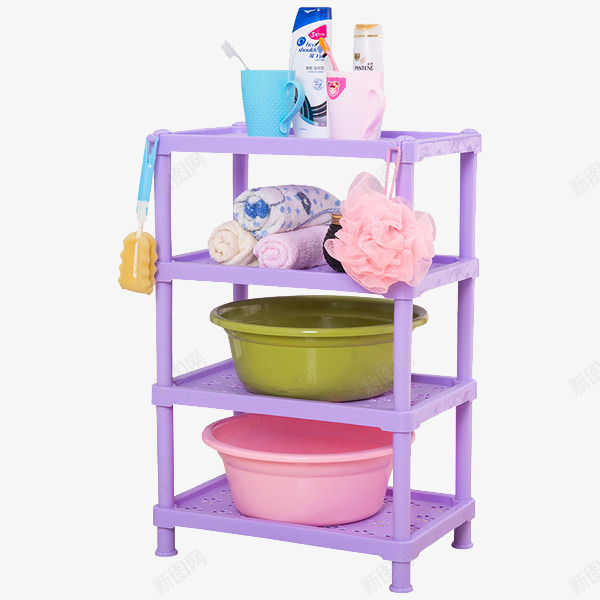 紫色多层置物架png免抠素材_88icon https://88icon.com 厨房收纳架 厨房置物架 洗漱收纳
