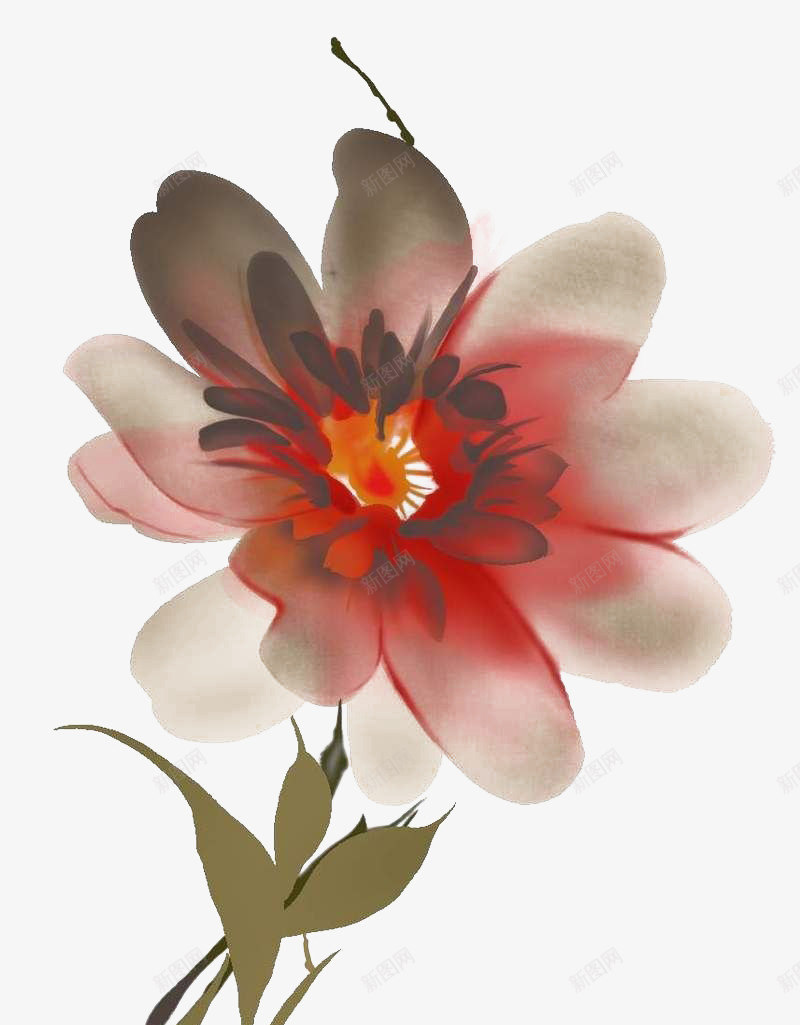 墨绿色叶子和盛开的花朵png免抠素材_88icon https://88icon.com 中国风 水墨 现代 装饰