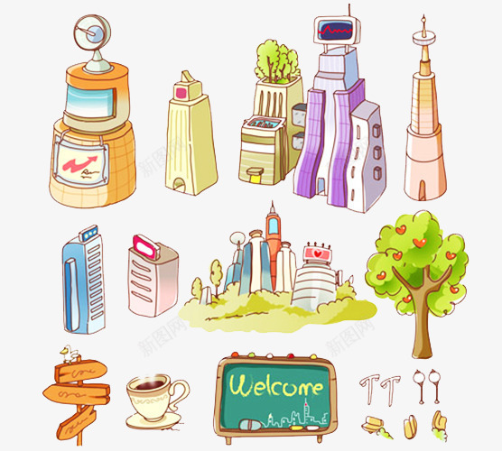 手绘高楼大夏苹果树小黑板png免抠素材_88icon https://88icon.com 咖啡 建筑指示牌 绿色苹果树