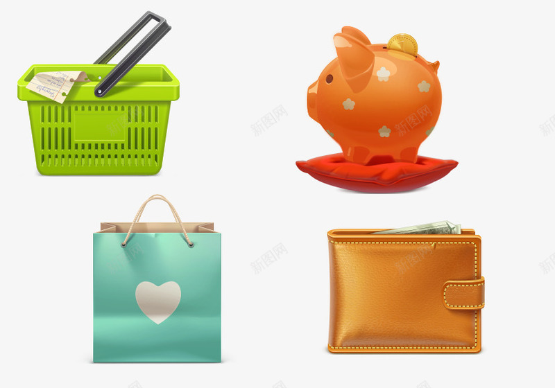 生活中小物品png免抠素材_88icon https://88icon.com 储钱罐 卡通 手袋 猪 购物篮 钱包
