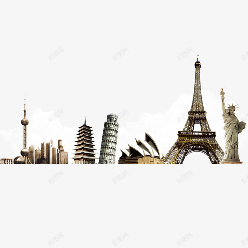 各类名建筑png免抠素材_88icon https://88icon.com 东方明珠塔 埃菲尔铁塔 比萨斜塔 自由女神像