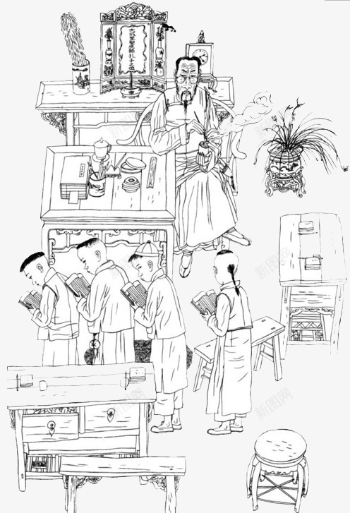 私塾场景画png免抠素材_88icon https://88icon.com 古代学堂 手绘 私塾 艺术 速写
