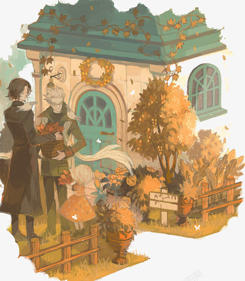 手绘兄弟psd免抠素材_88icon https://88icon.com 彩绘 简约 花园
