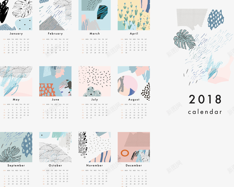 卡通2018清新台历矢量图eps免抠素材_88icon https://88icon.com 2018 卡通手绘 台历 清新 狗年日历 矢量图案 矢量图