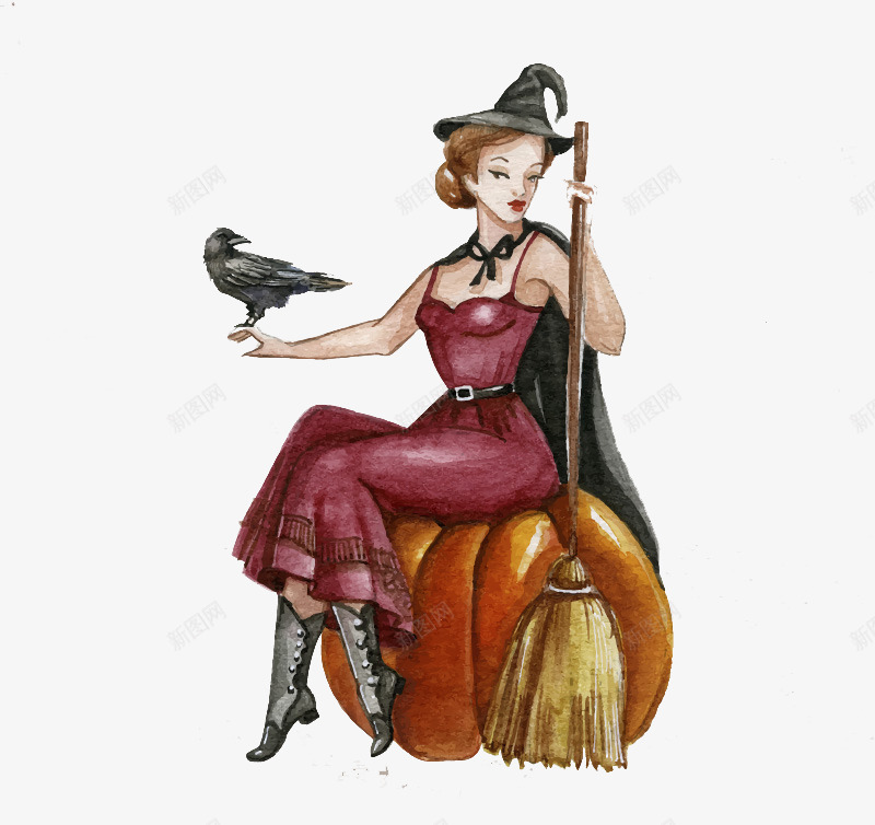 坐在南瓜上的万圣女巫png免抠素材_88icon https://88icon.com 万圣节 南瓜 女巫