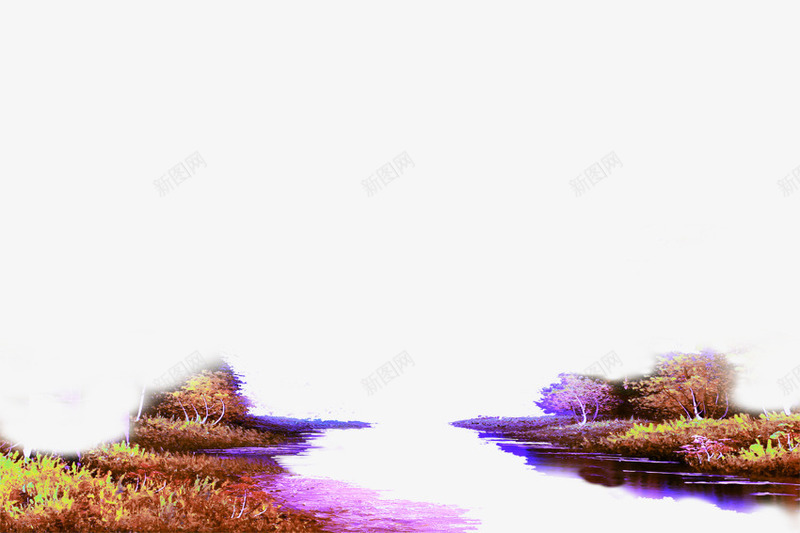 五彩缤纷草地草丛树林png免抠素材_88icon https://88icon.com 丛林 树林 油画风景 紫色风景 草丛 草地 风景