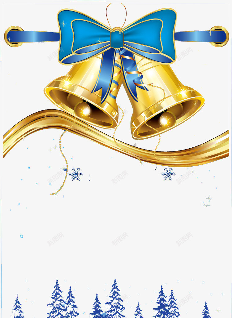 金色铃铛png免抠素材_88icon https://88icon.com 蓝色 蝴蝶结 金色 铃铛 雪花