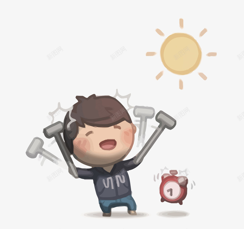 早起png免抠素材_88icon https://88icon.com PNG PNG免费下载 PNG图片 卡通 少年 早起 闹钟