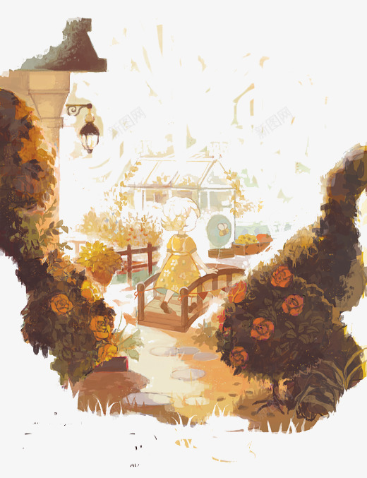 彩绘花园插画psd免抠素材_88icon https://88icon.com 小房子 小清新 柿子
