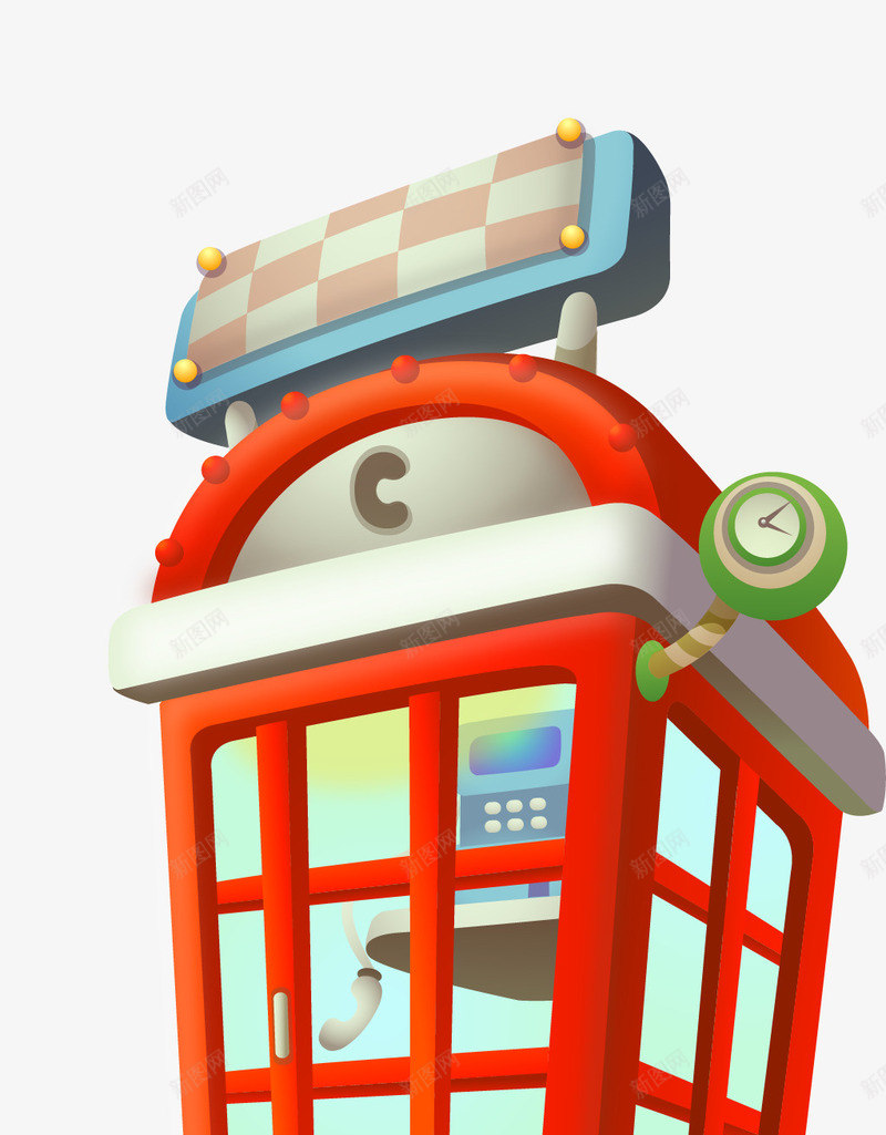 卡通可爱电话亭红色png免抠素材_88icon https://88icon.com 卡通可爱 卡通矢量 卡通红色 电话亭 矢量可爱 红色素材