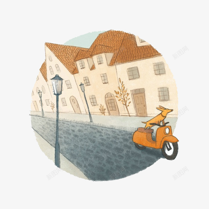 卡通小镇街道png免抠素材_88icon https://88icon.com 小镇 电动车 行驶 街道