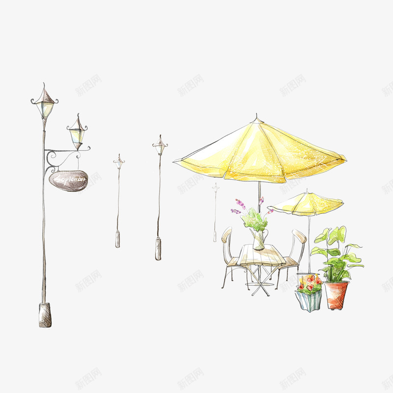 卡通手绘水彩淡彩户外咖啡座png免抠素材_88icon https://88icon.com 卡通手绘 咖啡座 户外 水彩 淡彩