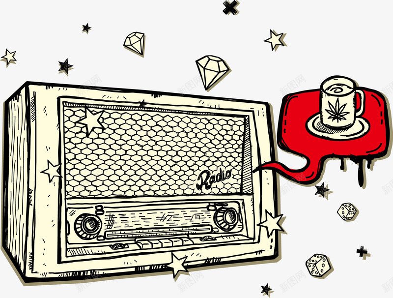 手绘创意收音机红色对话框矢量图ai免抠素材_88icon https://88icon.com 对话框 手绘 收音机 矢量图