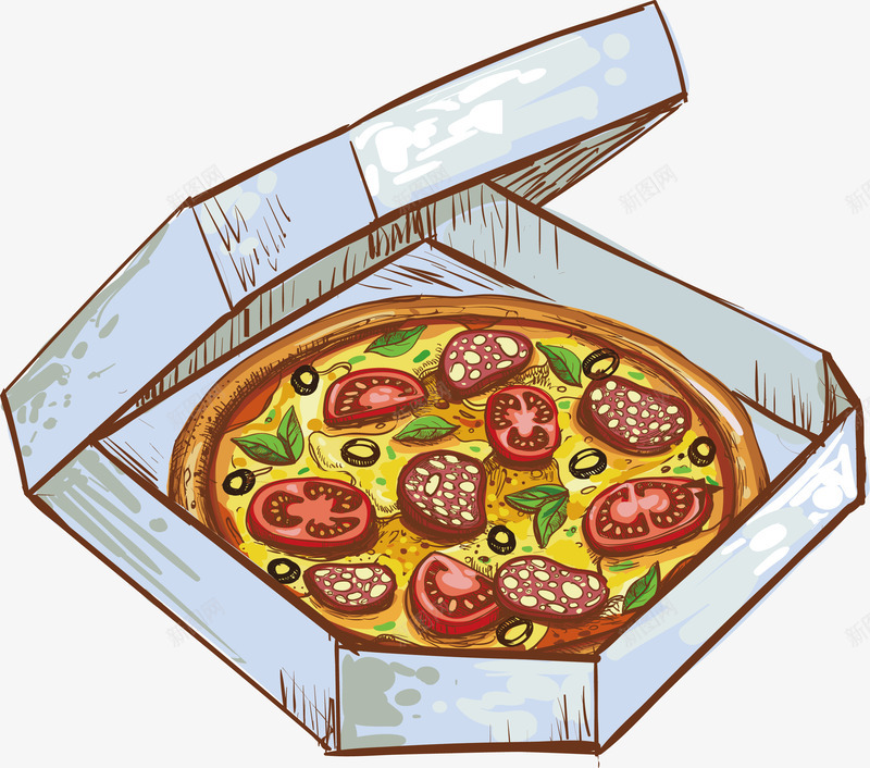 手绘盒装披萨png免抠素材_88icon https://88icon.com 培根披萨 手绘披萨 披萨 盒装披萨 矢量png 芝士披萨