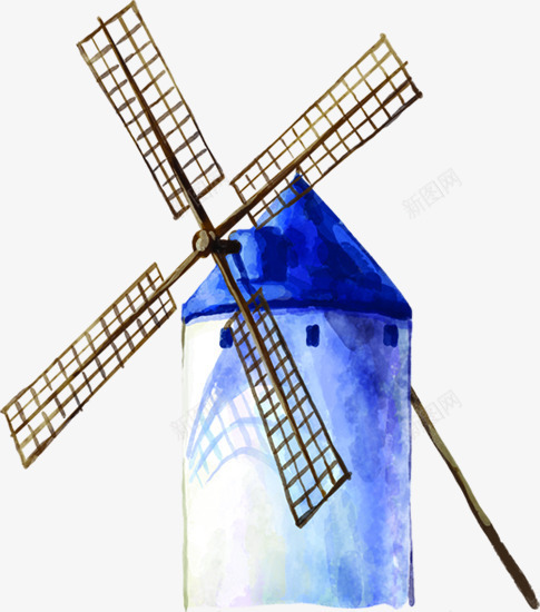 蓝色风车水彩磨坊金秋png免抠素材_88icon https://88icon.com 水彩 磨坊 蓝色 金秋 风车