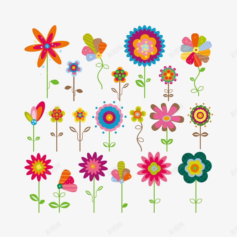 不同样式的花朵png免抠素材_88icon https://88icon.com 可爱 彩色 手绘 花朵