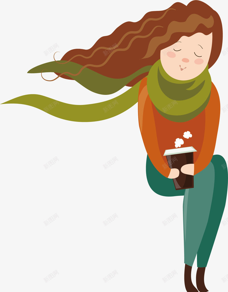 戴围巾的女孩png免抠素材_88icon https://88icon.com 卡通 卡通女孩 围巾 奶茶 绿色围巾