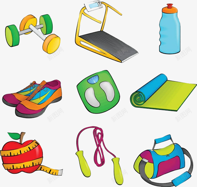 卡通健身房活动室png免抠素材_88icon https://88icon.com 健身房 室内活动 活动 活动室 跑步机 运动器械