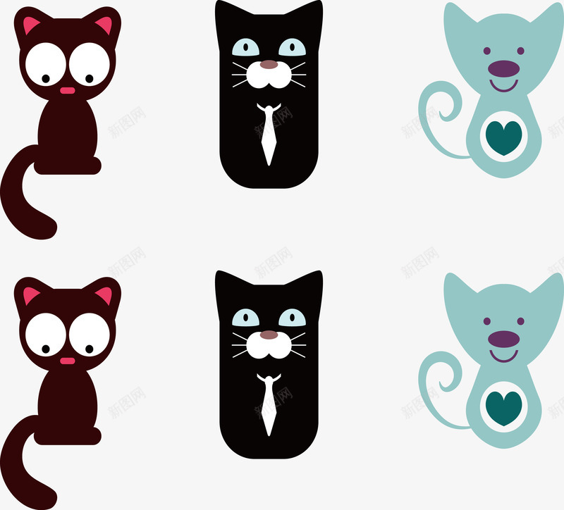 立体单色猫png免抠素材_88icon https://88icon.com 可爱大眼睛 呆萌 爱心 领带猫 黑色