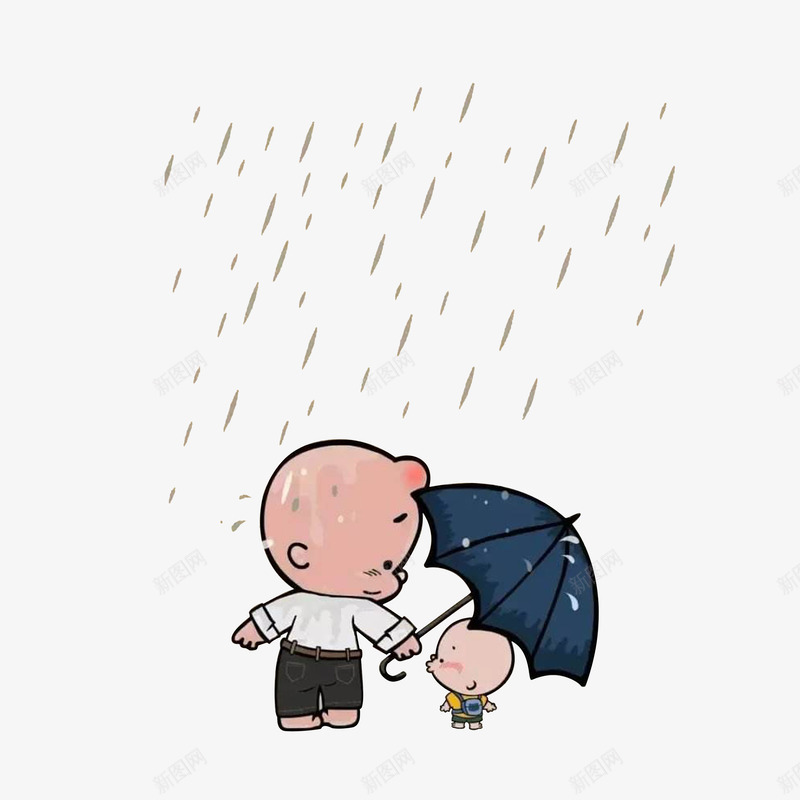 雨天给儿子撑伞的父亲psd免抠素材_88icon https://88icon.com 低头 低头卡通 淋湿的父亲 父爱如山 雨天