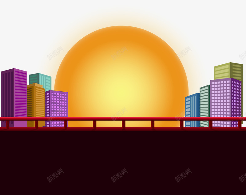 日出风景矢量图ai免抠素材_88icon https://88icon.com 城市 建筑 日出 日出风景 风景 高楼大厦 矢量图
