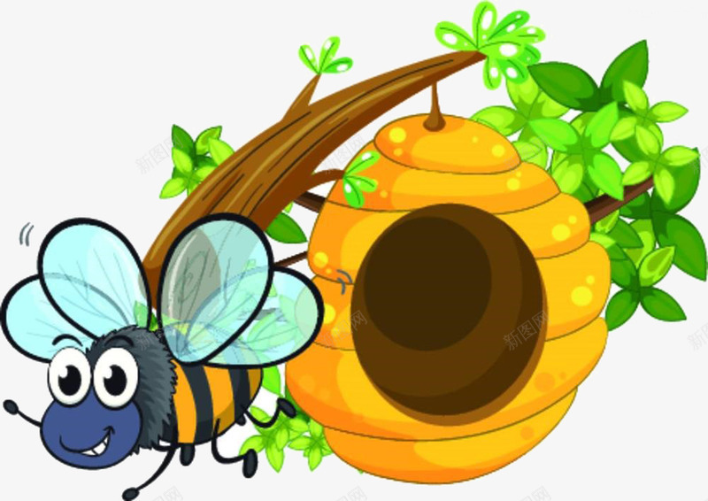 卡通蜜蜂png免抠素材_88icon https://88icon.com 卡通 树叶 蜜蜂 蜜蜂窝