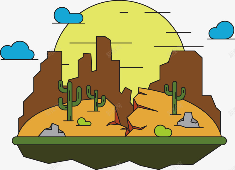 可爱沙漠风景手绘插画png免抠素材_88icon https://88icon.com 仙人掌 可爱 干涸 手绘 插画 沙漠