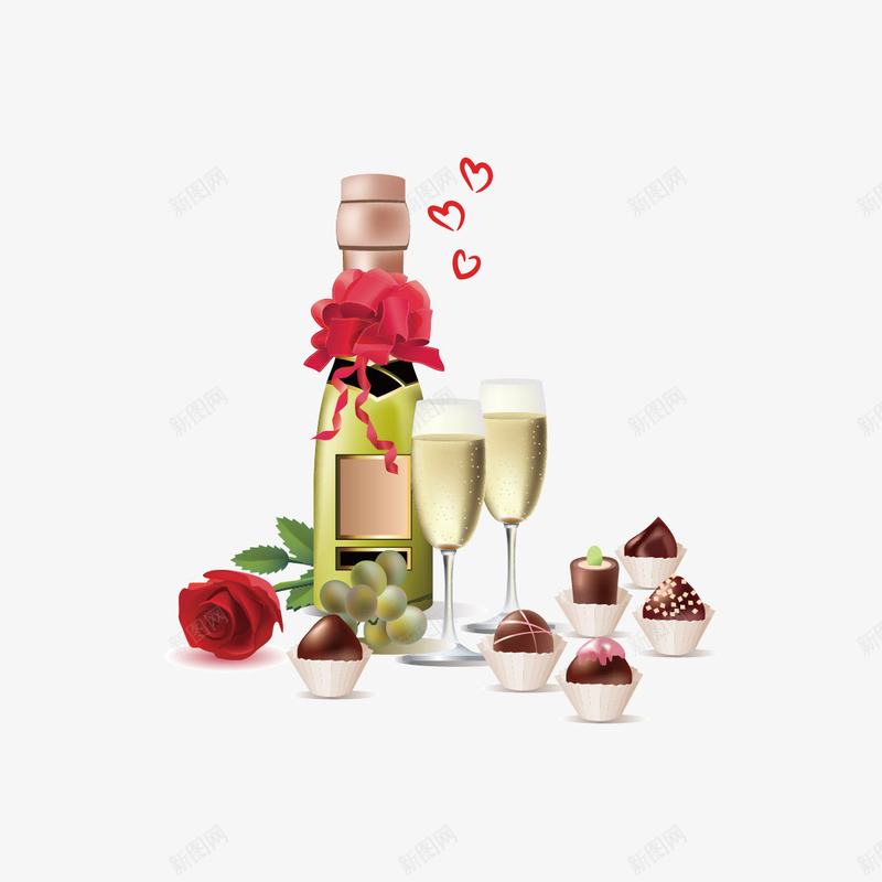 红酒糕点玫瑰矢量图ai免抠素材_88icon https://88icon.com 玫瑰 糕点 红酒 矢量图