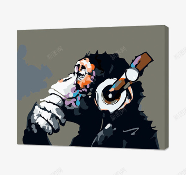 猴子听歌油画png免抠素材_88icon https://88icon.com 产品实物 听歌的人 手绘插画 装饰老猴画 音乐猴油画