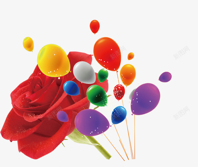 五彩缤纷的球球png免抠素材_88icon https://88icon.com 气球 漂浮的气球 玫瑰花 红色