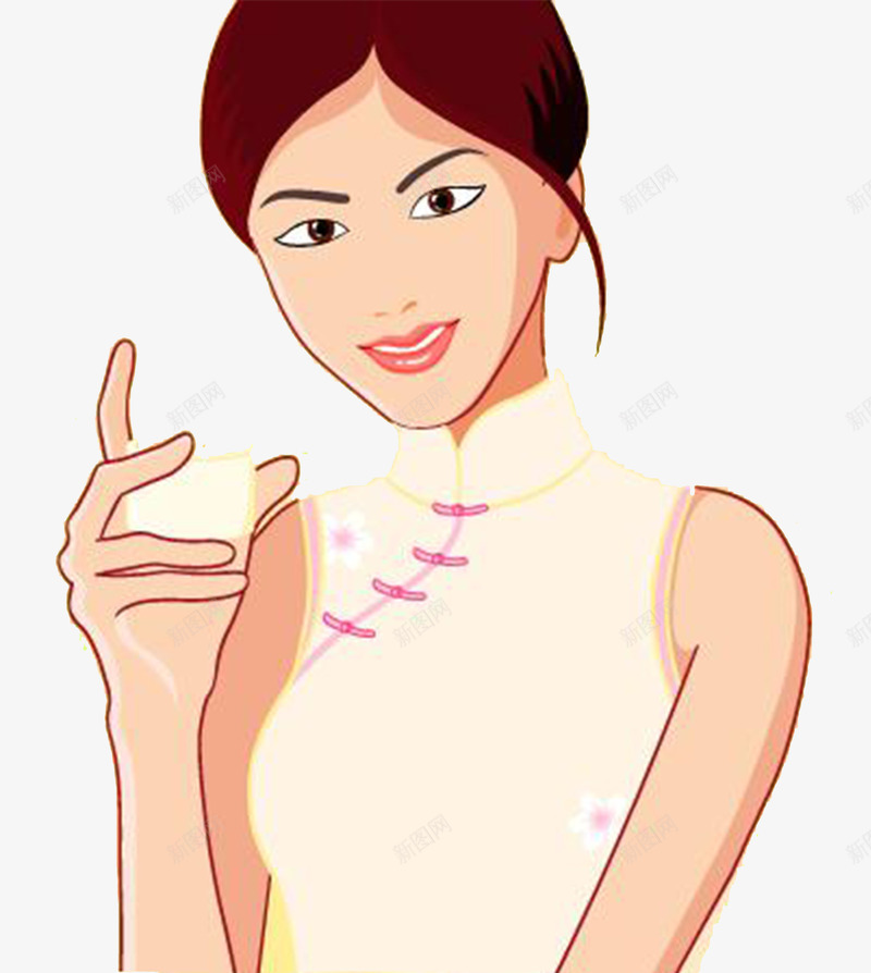 喝水的美女png免抠素材_88icon https://88icon.com 优雅 复古 旗袍 美女