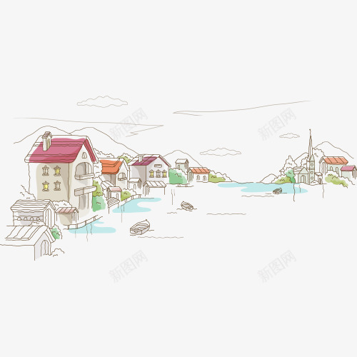 素描河边建筑png免抠素材_88icon https://88icon.com 建筑 河边建筑 素描建筑