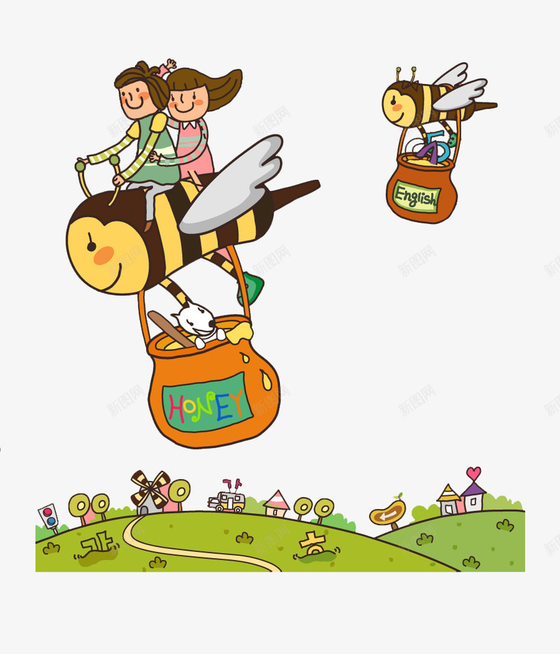 卡通孩子们图案png免抠素材_88icon https://88icon.com PNG PNG素材 卡通 孩子 手绘 热气球 绿地 蜜蜂