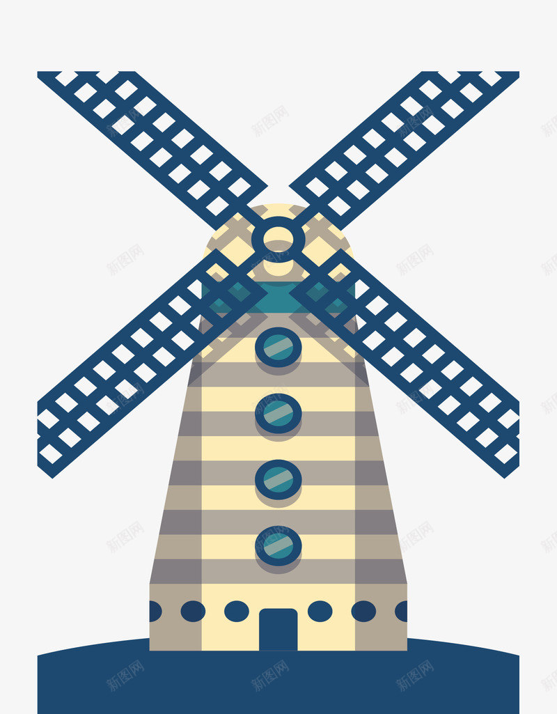 深蓝色荷兰的风车矢量图ai免抠素材_88icon https://88icon.com 旅游纪念 矢量png 荷兰 荷兰风车 蓝色风车 风车 矢量图