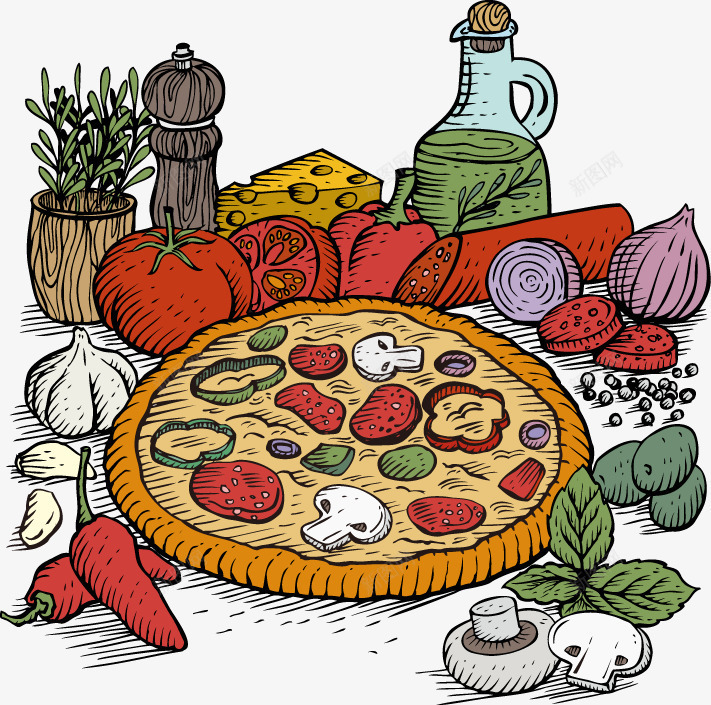 手绘水果蔬菜披萨材料png免抠素材_88icon https://88icon.com 手绘 披萨 材料 水果 蔬菜